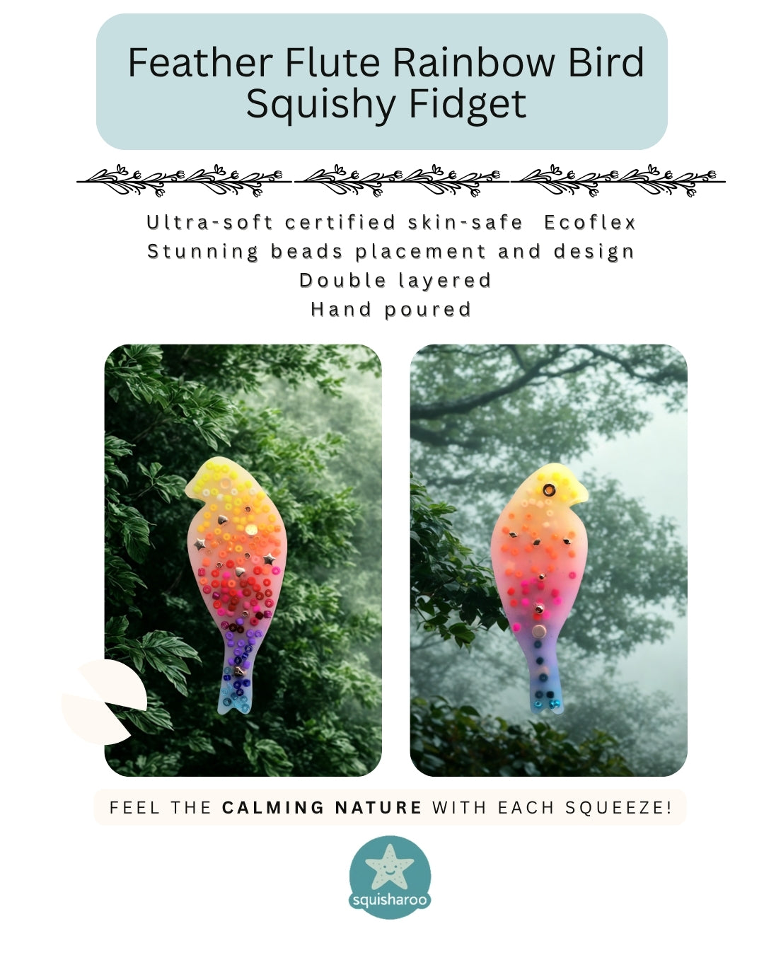 Feather Flute Rainbow Bird Squishy – Colourful Fidget Toy for Joyful Self-Regulation