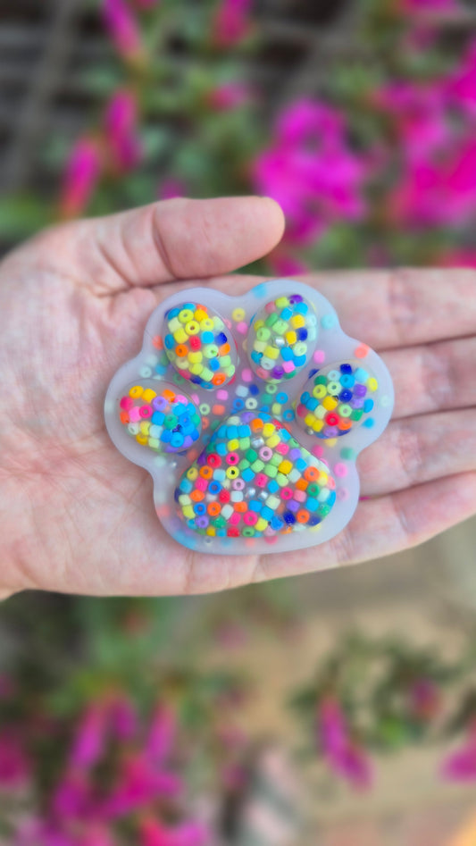 Premium Rainbow Paw Squisharoos for Skin Picking and Anxiety Relief - Made with Glass Seed Beads - Set of 3