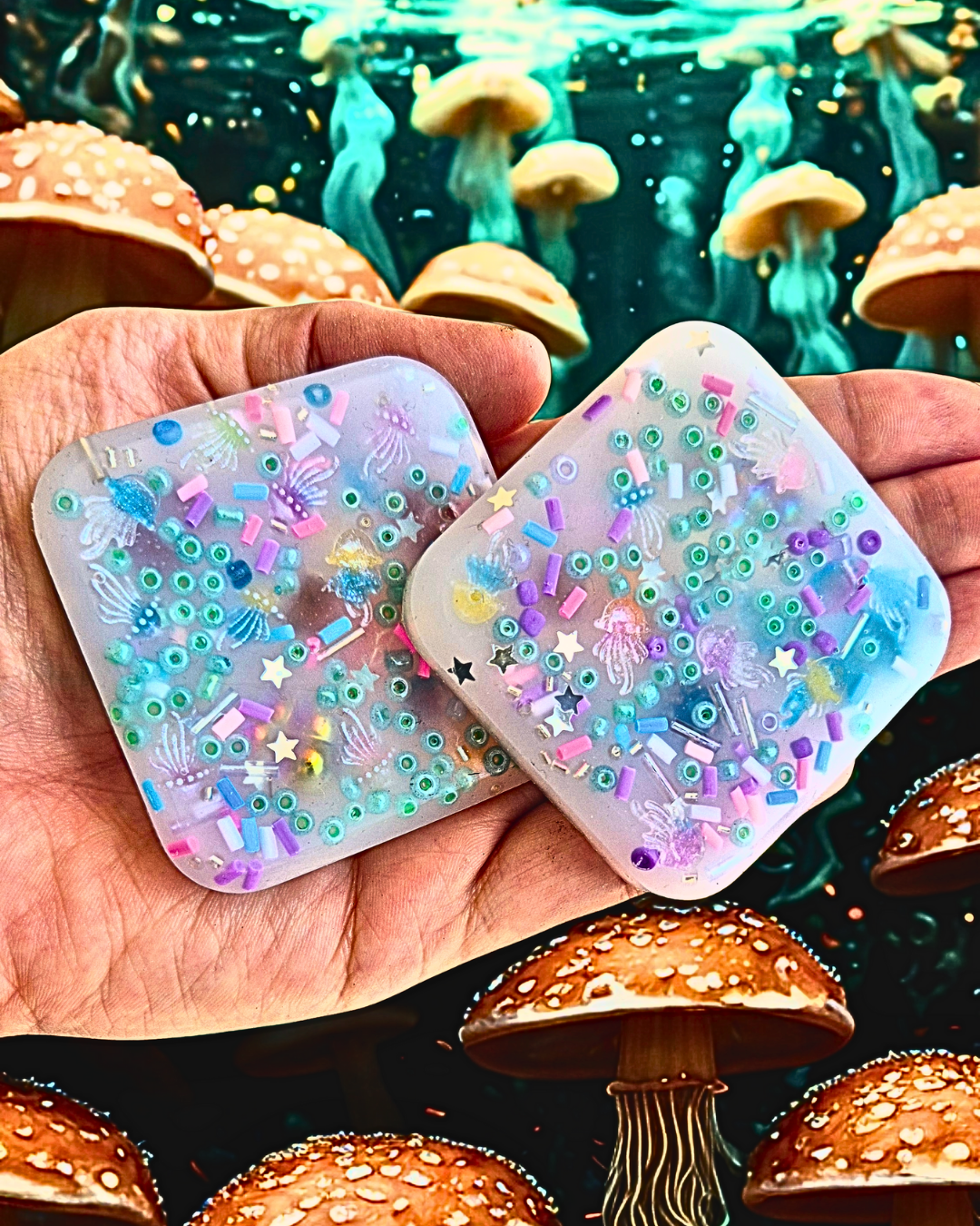 Glow-in-the-Dark Jelly & Mushroom Squisharoos β Enchanted Aqua Edition for Stimming Support