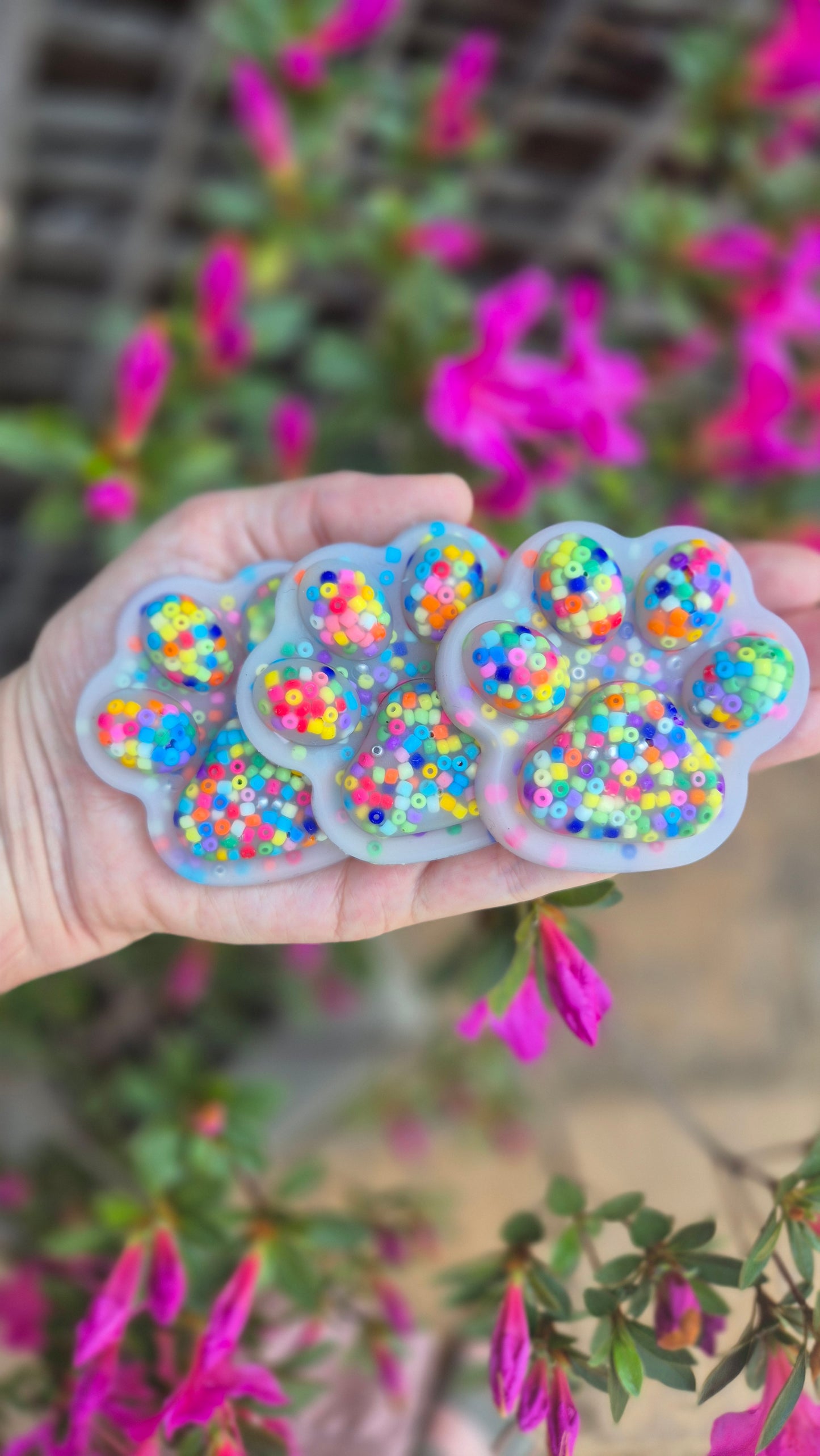 Premium Rainbow Paw Squisharoos for Skin Picking and Anxiety Relief - Made with Glass Seed Beads - Set of 3