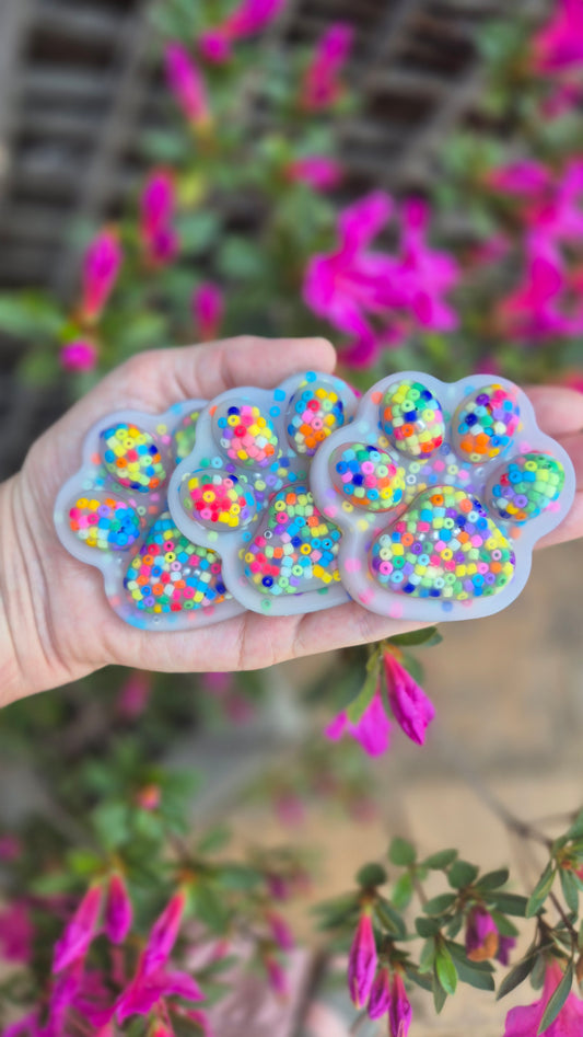 Premium Rainbow Paw Squisharoos for Skin Picking and Anxiety Relief - Made with Glass Seed Beads - Set of 3
